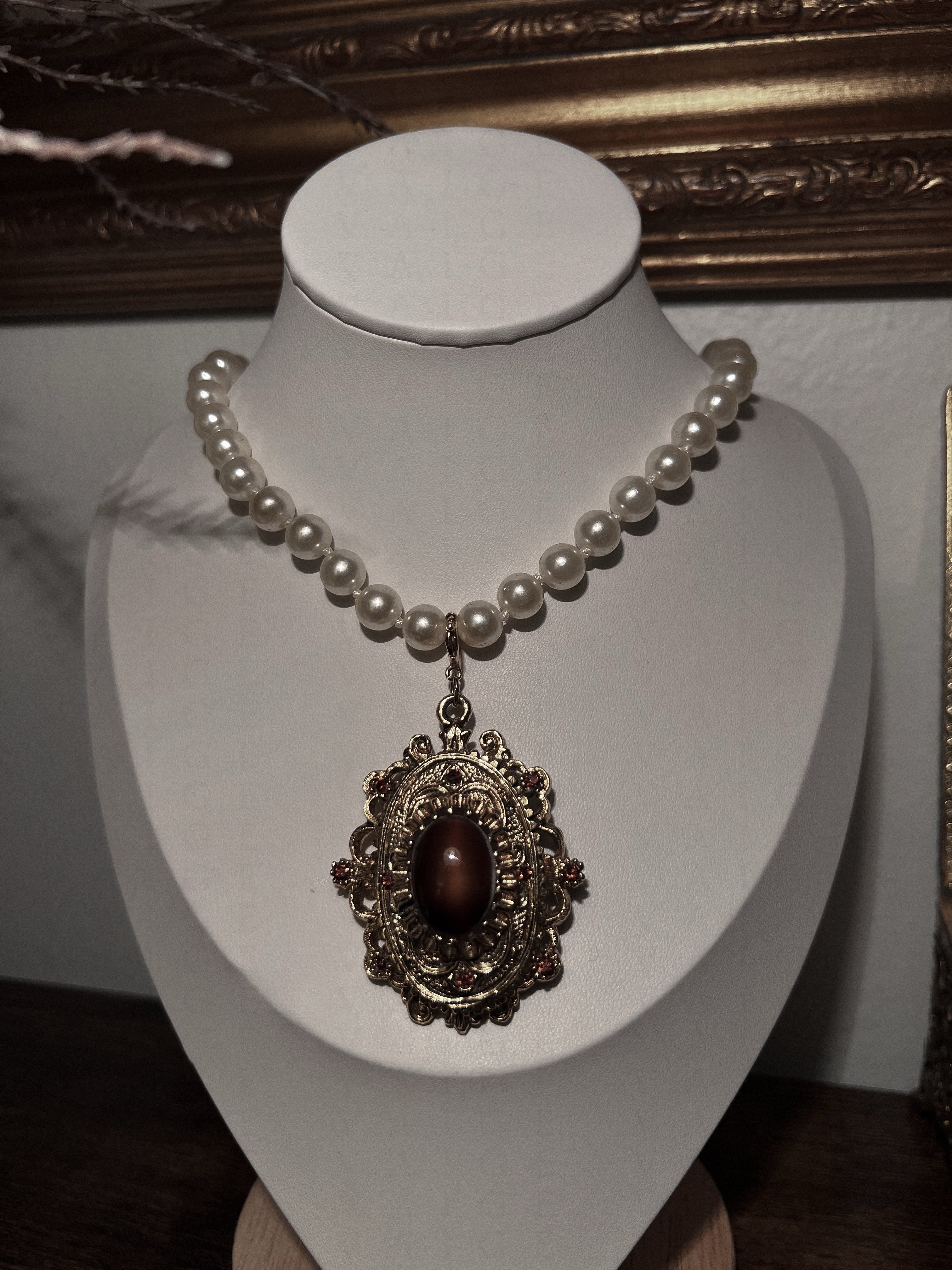VAIGE One of One | Vintage pearl tigers eye gold necklace